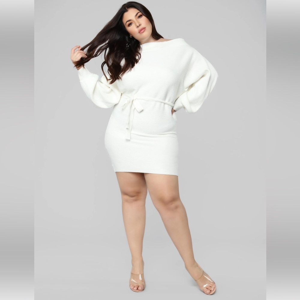 NWT Fashion Nova Sweater Dress - Ivory - 3X Very thick fabric Off the Shoulder